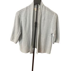 Eileen Fisher Blue Linen Silk Open Front 3/4 Sleeve Cardigan Size Small Pockets